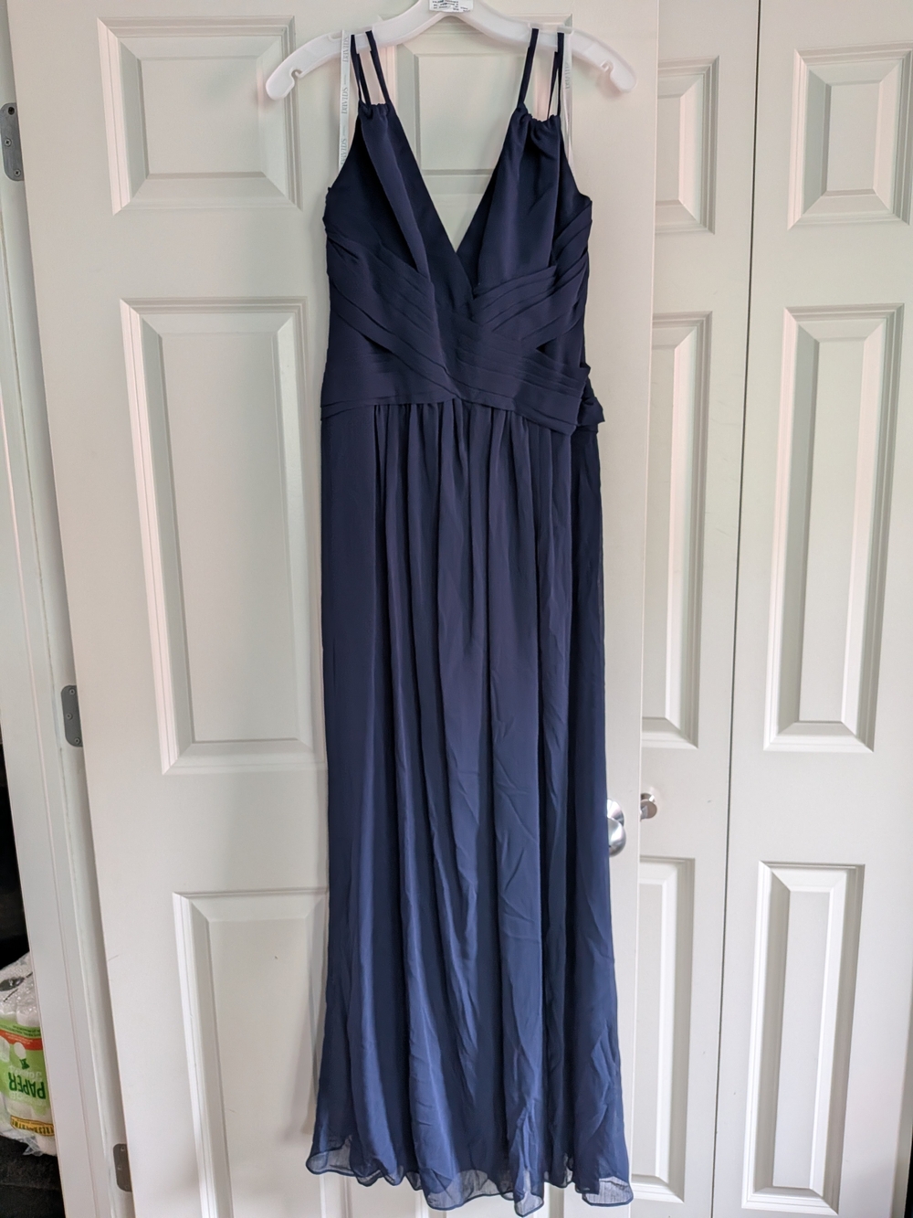 David's Bridal Marine Double-Strap V-Neck Chiffon Maxi Dress